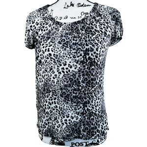 jaclyn smith grey blouse collection  animal top short sleeve top  size  S pin up
